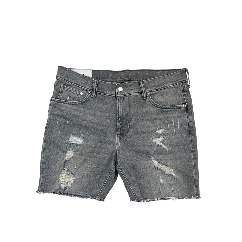 H&M Skinny Coupe Moulante Gray Distressed Denim Shorts Mens 38/32 Raw Hem